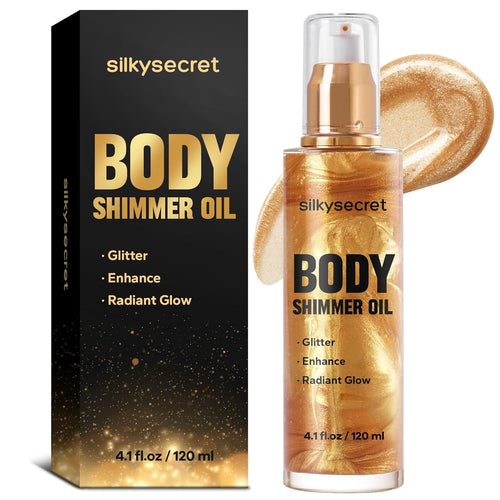 Body Shimmer Oil (4.1 Fl Oz), Long-Lasting Moisturizing, Glitter Glow Oil for Radiant Glow, Metallic Gold